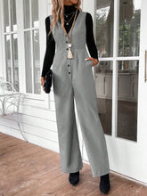 EMERY ROSE Women V-Neck Sleeveless Front Buttoned Pockets Simple Casual Jumpsuit